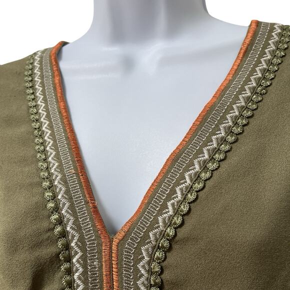 Hale Bob Josephine Embroidered Tiered Maxi Long Dress Size L Olive Green Boho - Picture 6 of 12